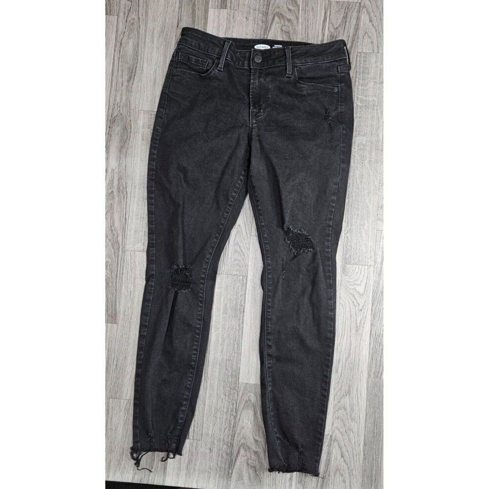 (3/$35) Old Navy Size 8 Rockstar Skinny Ankle Mid Rise Distressed‎ Black Jeans